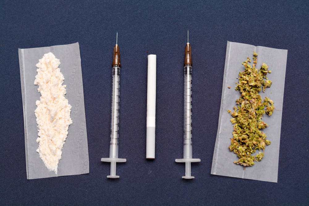 cocaine, weed, and syringes
